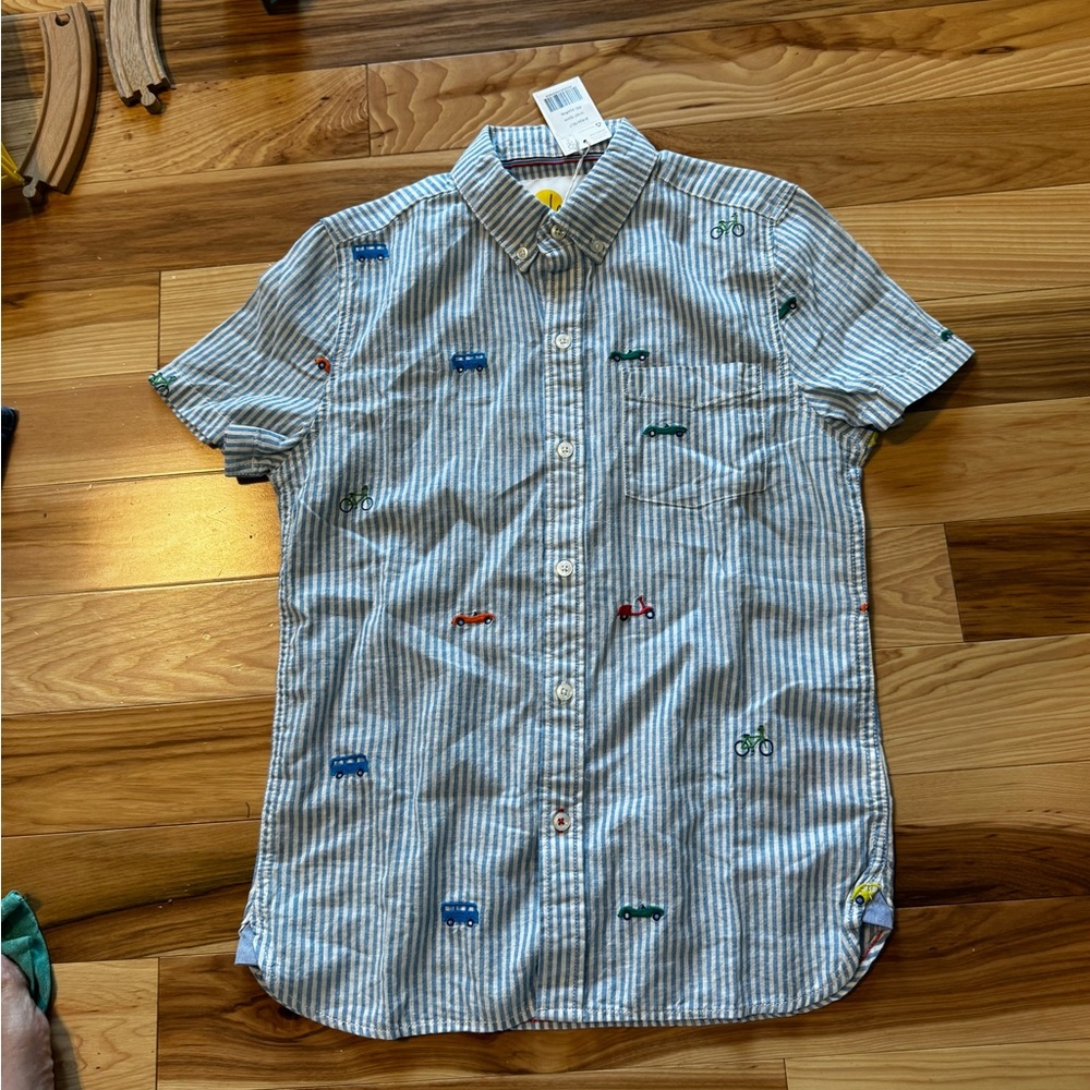 11/12 Mini Boden embroidered linen button up shirt